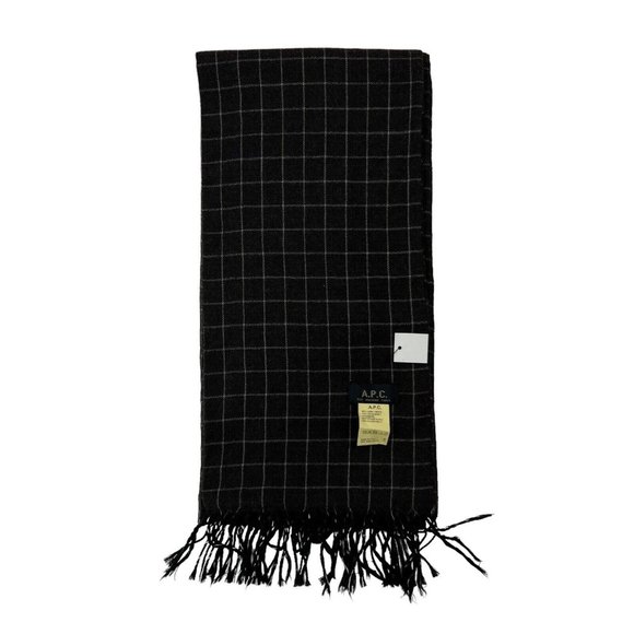 A.P.C. Rue Madame Paris Gray Check Wool Cashmere Scarf 8.5"W 72"L - Picture 1 of 4